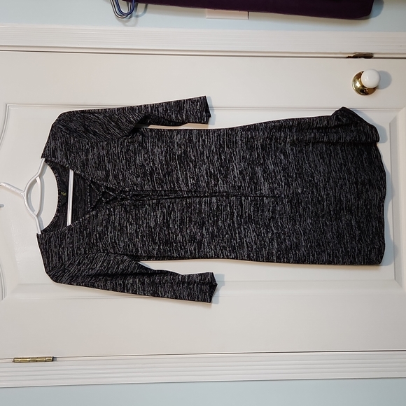 Grey and black patterned fare style sleeved dress with front tie brand G 21 size - Picture 1 of 2